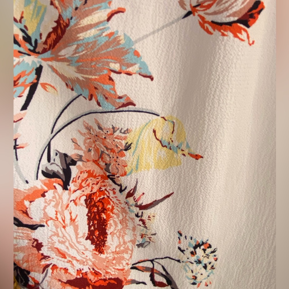 Beautiful Floral Cream and Orange Peasant Blouse Top Size L Excellent Condition - Picture 6 of 8
